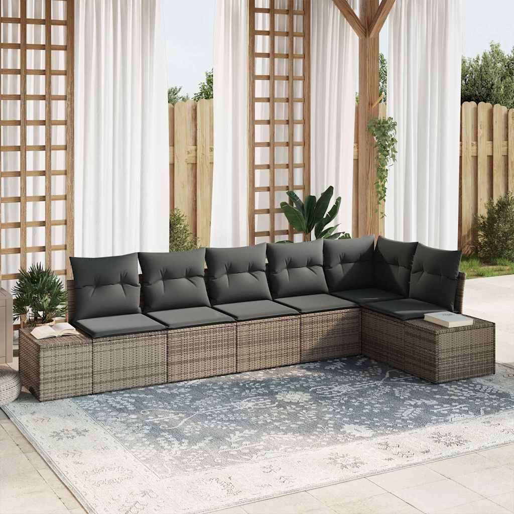 Tuin Sofa Set met kussen 6 pcs Grijs poly rattan is nu te koop bij PeponiXL, paradijselijk wonen!