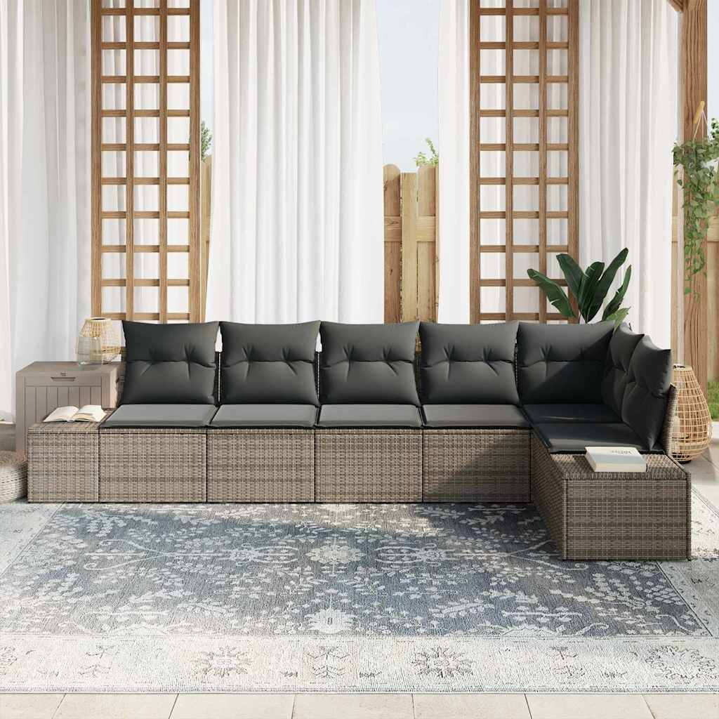 Tuin Sofa Set met kussen 6 pcs Grijs poly rattan is nu te koop bij PeponiXL, paradijselijk wonen!