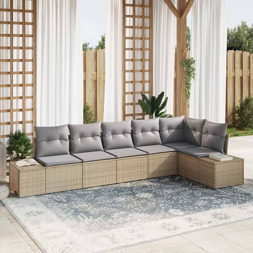 Tuin Sofa Set met kussen 6 pcs Beige en Grijs poly rattan is nu te koop bij PeponiXL, paradijselijk wonen!
