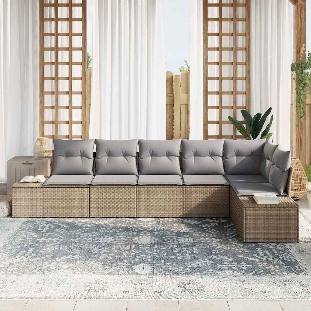 Tuin Sofa Set met kussen 6 pcs Beige en Grijs poly rattan is nu te koop bij PeponiXL, paradijselijk wonen!