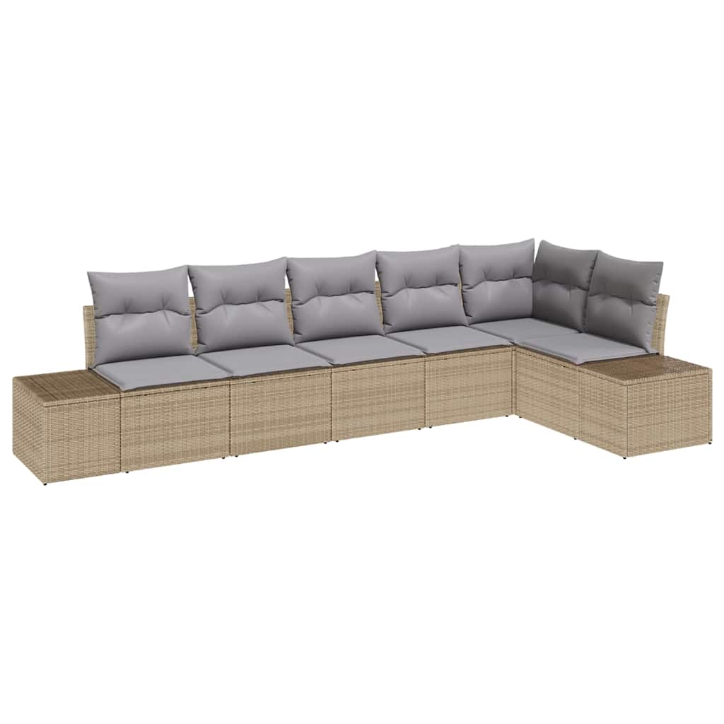 Tuin Sofa Set met kussen 6 pcs Beige en Grijs poly rattan is nu te koop bij PeponiXL, paradijselijk wonen!