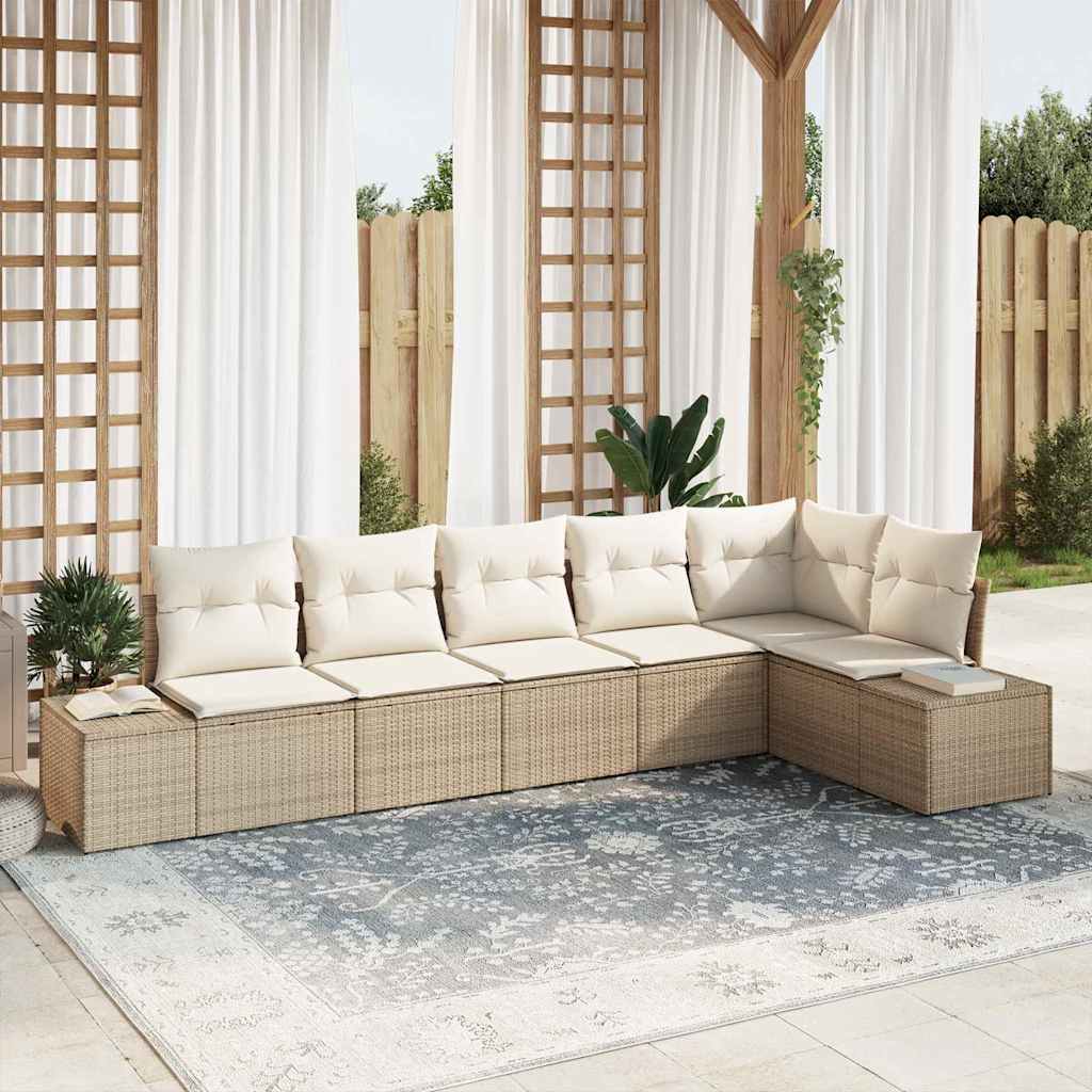 Tuin Sofa Set met kussen 6 pcs Beige en Crème poly rattan is nu te koop bij PeponiXL, paradijselijk wonen!
