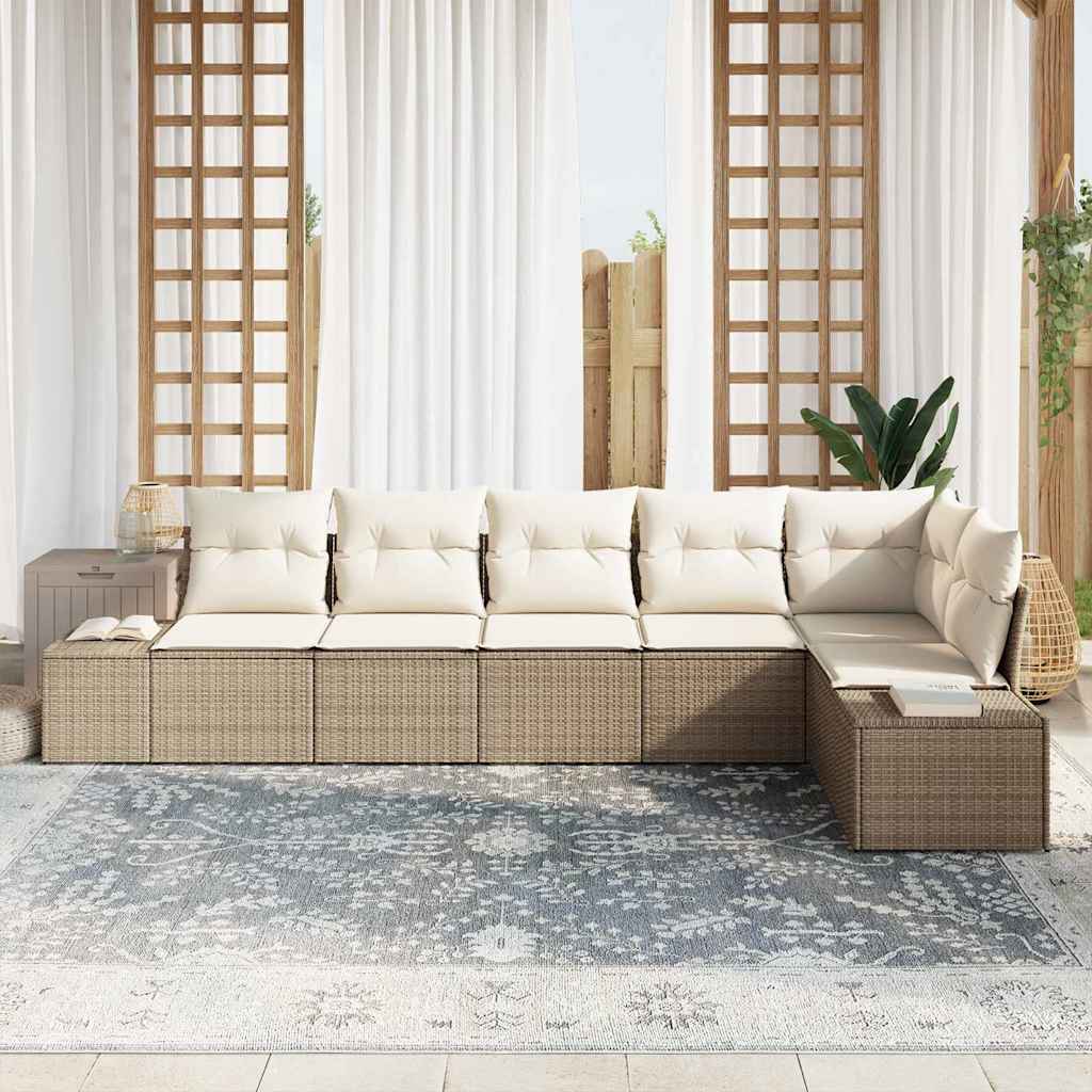 Tuin Sofa Set met kussen 6 pcs Beige en Crème poly rattan is nu te koop bij PeponiXL, paradijselijk wonen!