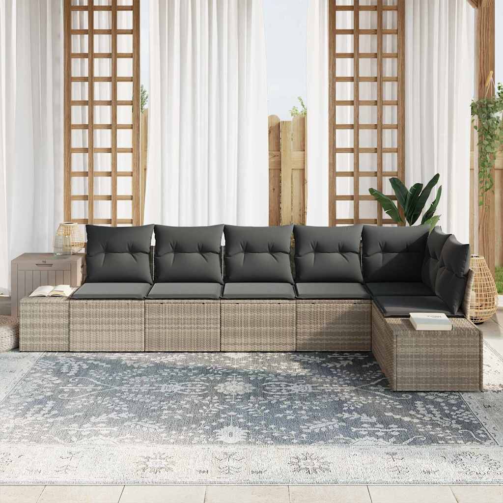 Tuin Sofa Set met kussen 6 pcs Lichtgrijs poly rattan is nu te koop bij PeponiXL, paradijselijk wonen!