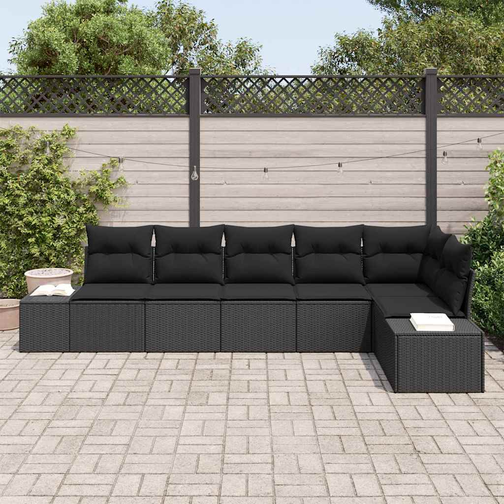 Tuin Sofa Set met kussen 6 pcs Zwart poly rattan is nu te koop bij PeponiXL, paradijselijk wonen!