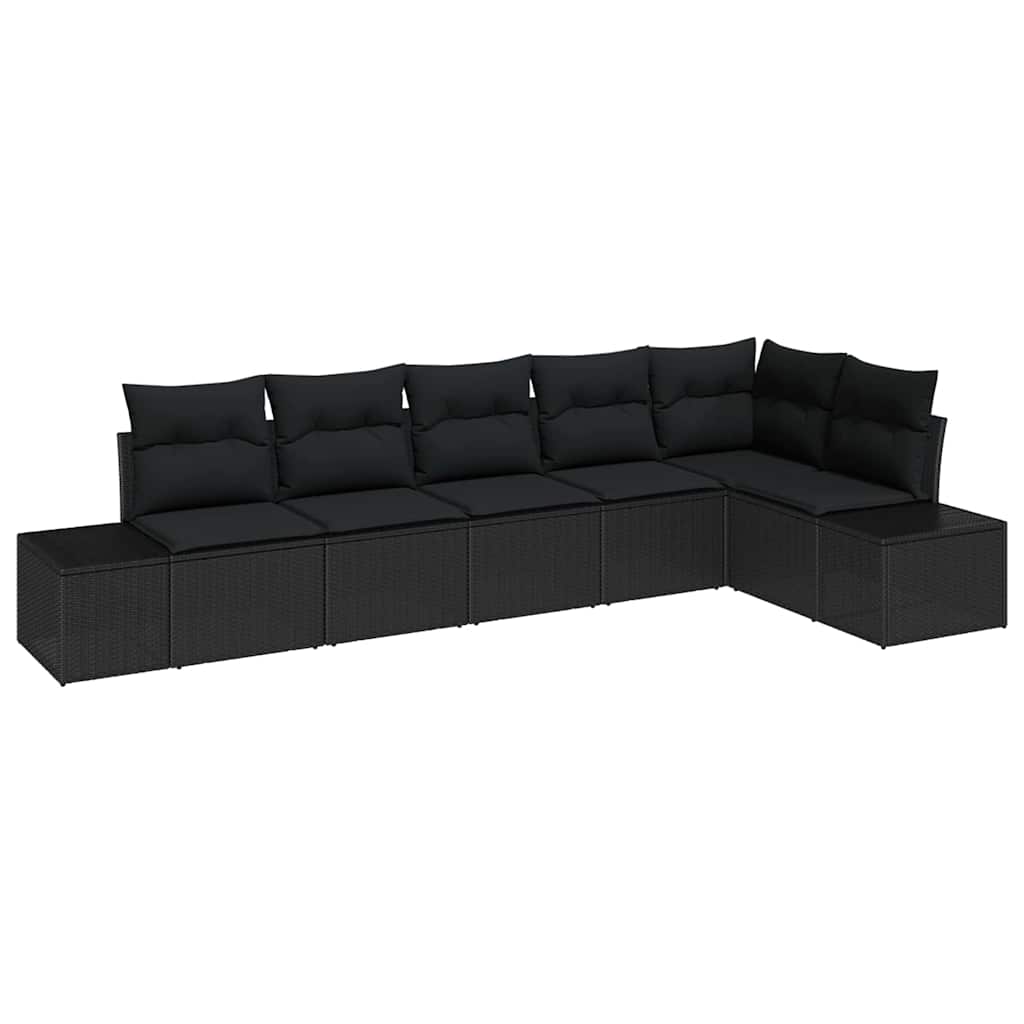 Tuin Sofa Set met kussen 6 pcs Zwart poly rattan is nu te koop bij PeponiXL, paradijselijk wonen!