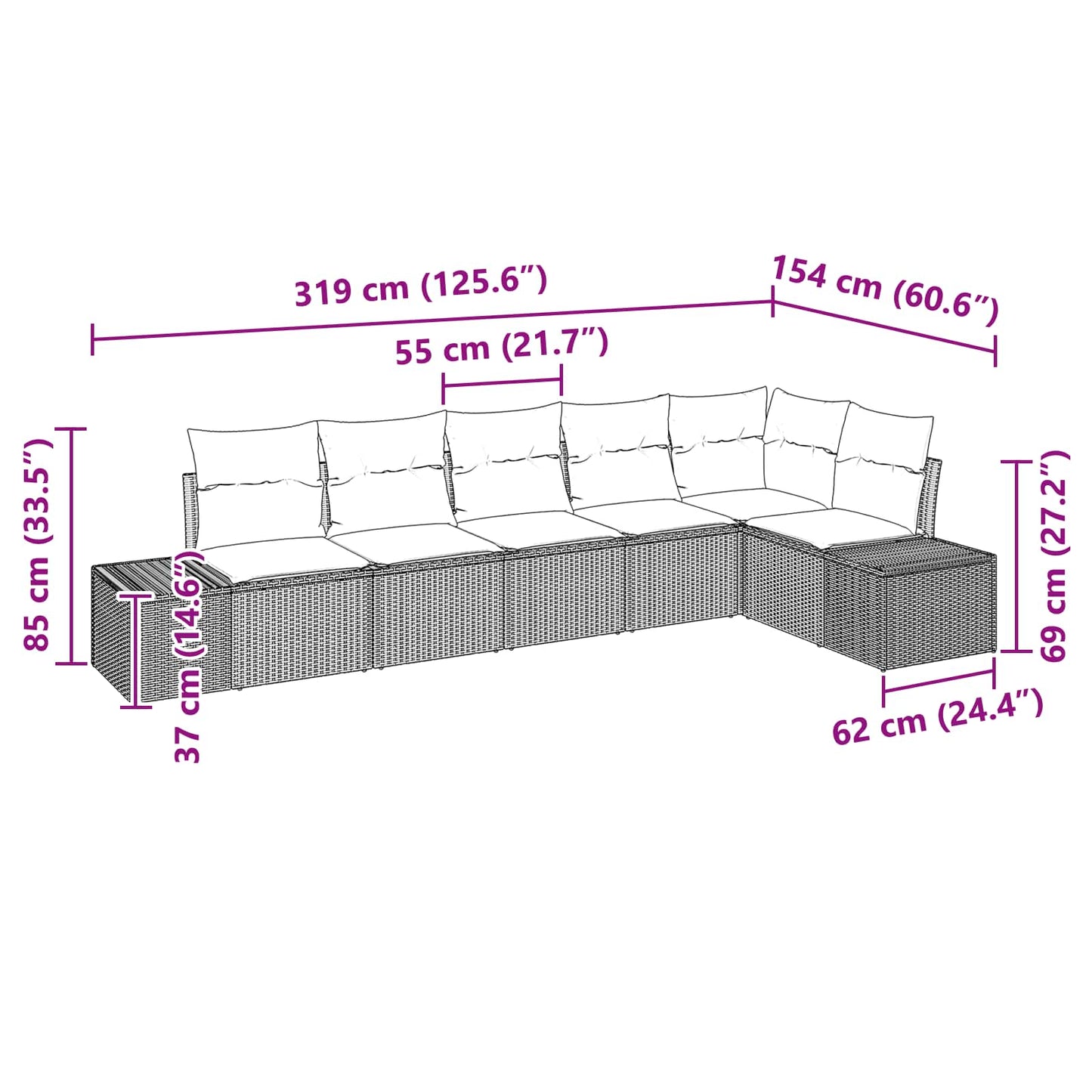 Tuin Sofa Set met kussen 6 pcs Bruin poly rattan is nu te koop bij PeponiXL, paradijselijk wonen!