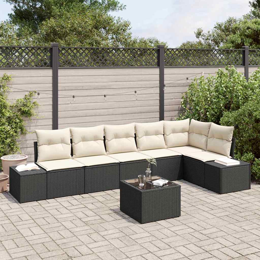 Tuin Sofa Set met kussen 7 pcs Zwart en Crème poly rattan is nu te koop bij PeponiXL, paradijselijk wonen!