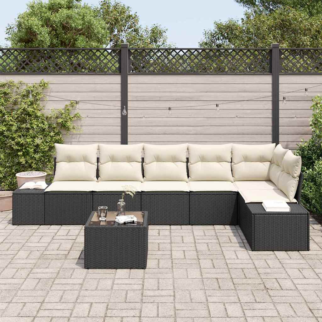 Tuin Sofa Set met kussen 7 pcs Zwart en Crème poly rattan is nu te koop bij PeponiXL, paradijselijk wonen!
