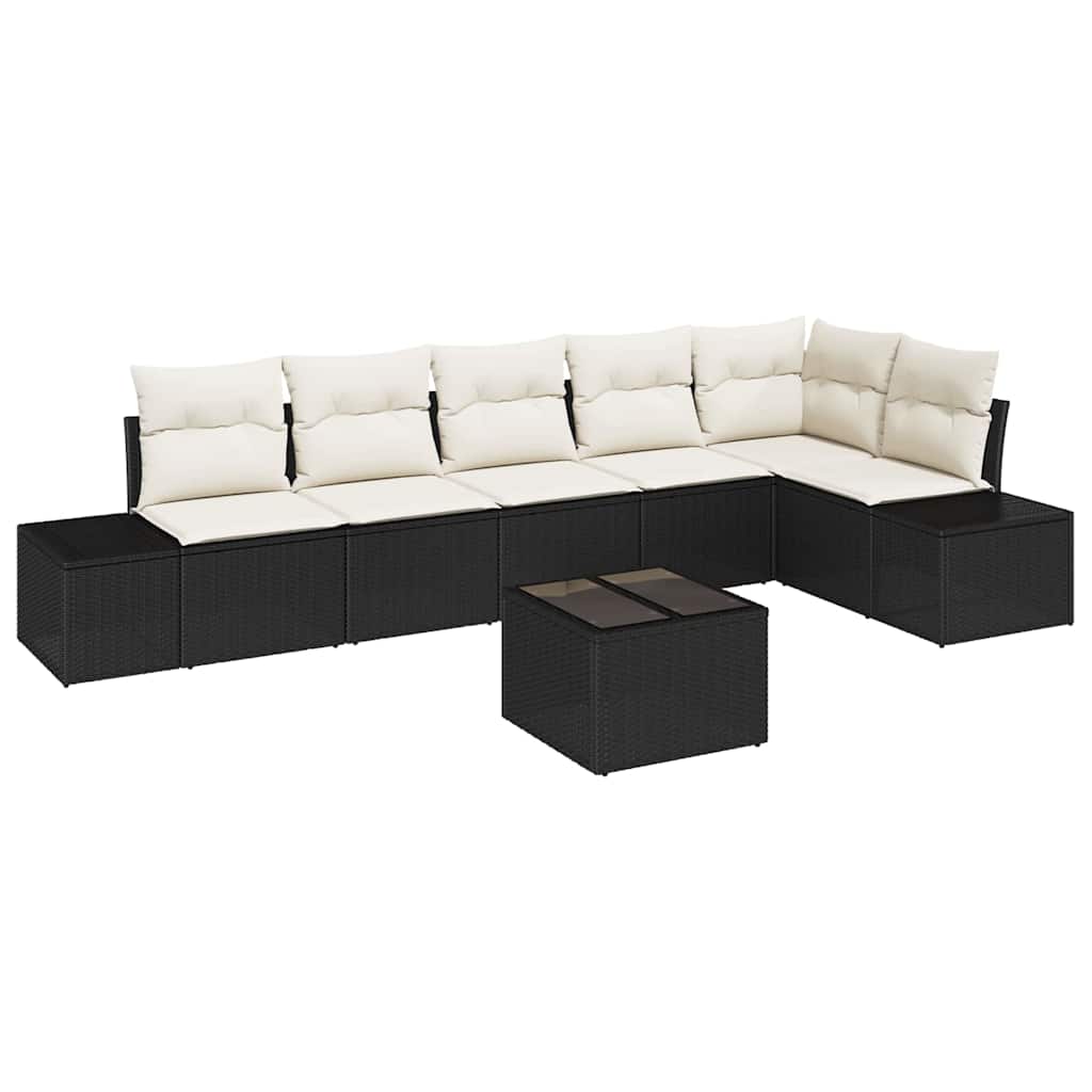 Tuin Sofa Set met kussen 7 pcs Zwart en Crème poly rattan is nu te koop bij PeponiXL, paradijselijk wonen!