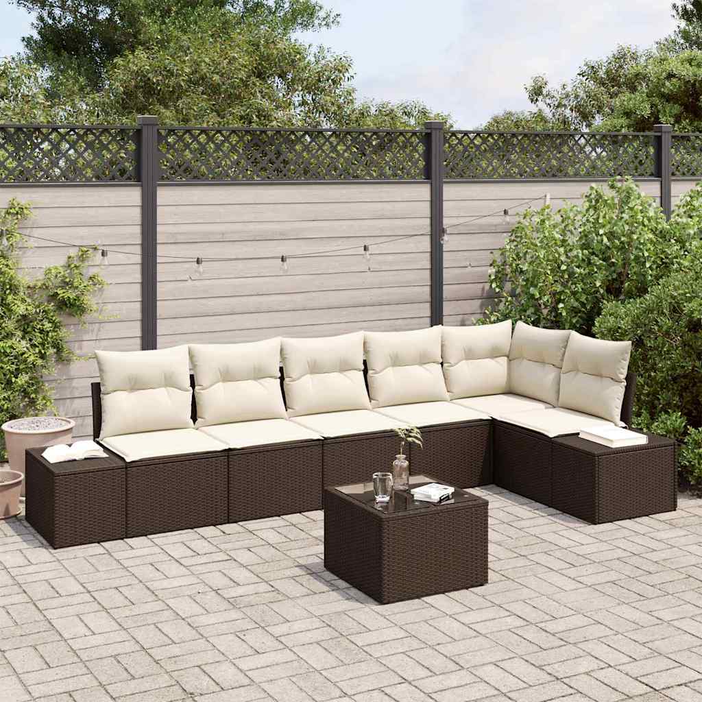 Tuin Sofa Set met kussen 7 pcs Bruin en Crème poly rattan is nu te koop bij PeponiXL, paradijselijk wonen!