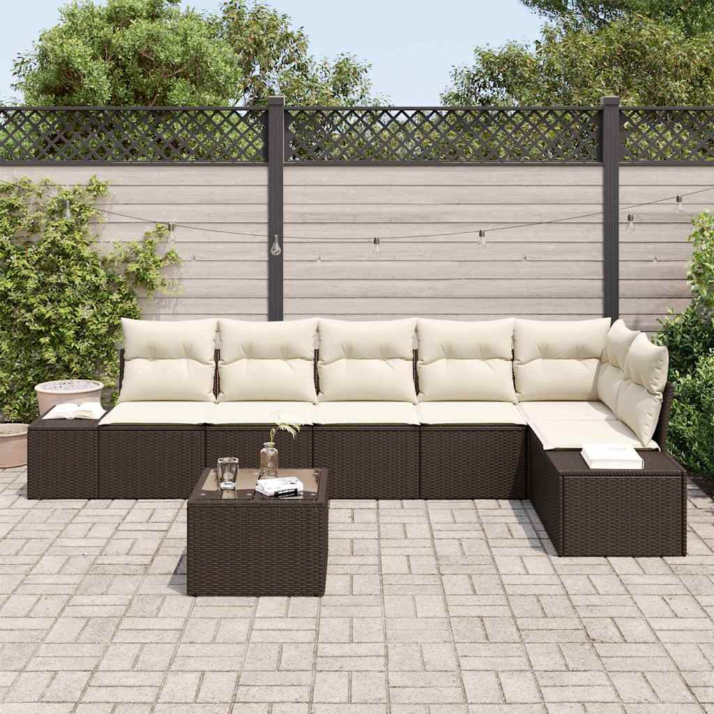 Tuin Sofa Set met kussen 7 pcs Bruin en Crème poly rattan is nu te koop bij PeponiXL, paradijselijk wonen!