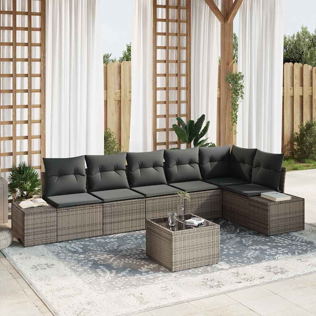 Tuin Sofa Set met kussen 7 pcs Grijs poly rattan is nu te koop bij PeponiXL, paradijselijk wonen!