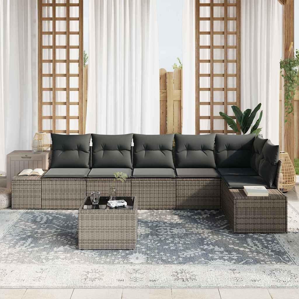 Tuin Sofa Set met kussen 7 pcs Grijs poly rattan is nu te koop bij PeponiXL, paradijselijk wonen!
