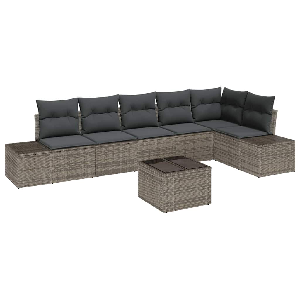 Tuin Sofa Set met kussen 7 pcs Grijs poly rattan is nu te koop bij PeponiXL, paradijselijk wonen!