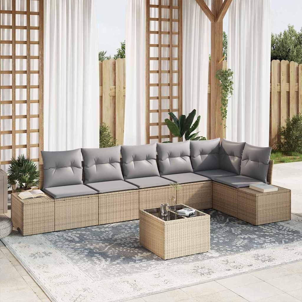 Tuin Sofa Set met kussen 7 pcs Beige en Grijs poly rattan is nu te koop bij PeponiXL, paradijselijk wonen!