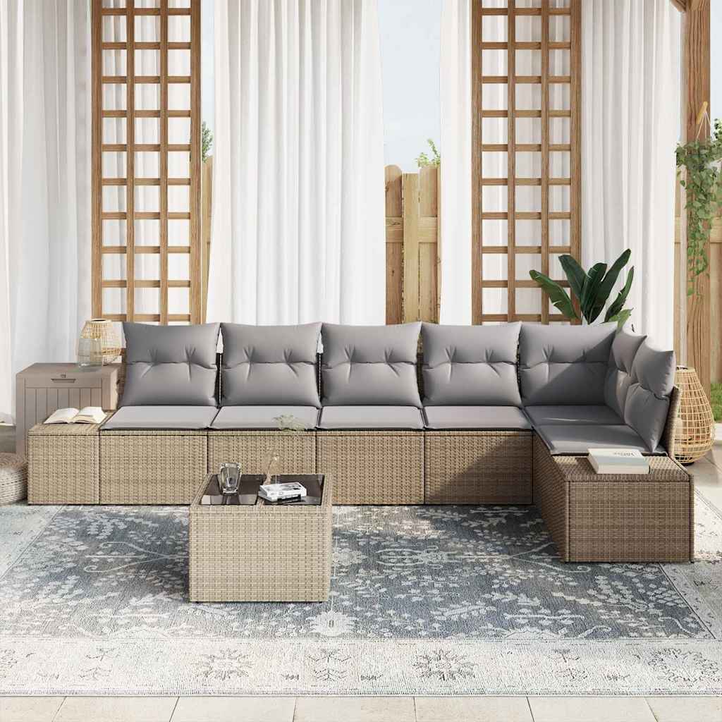 Tuin Sofa Set met kussen 7 pcs Beige en Grijs poly rattan is nu te koop bij PeponiXL, paradijselijk wonen!