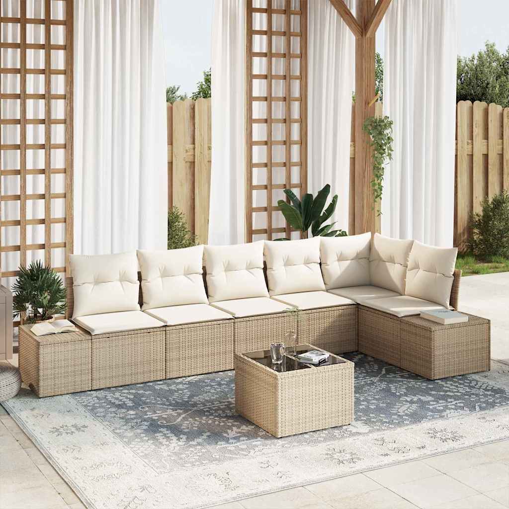 Tuin Sofa Set met kussen 7 pcs Beige en Crème poly rattan is nu te koop bij PeponiXL, paradijselijk wonen!