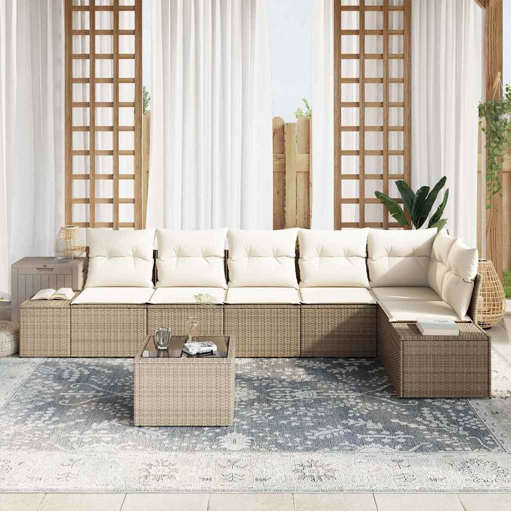 Tuin Sofa Set met kussen 7 pcs Beige en Crème poly rattan is nu te koop bij PeponiXL, paradijselijk wonen!