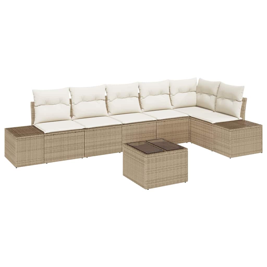 Tuin Sofa Set met kussen 7 pcs Beige en Crème poly rattan is nu te koop bij PeponiXL, paradijselijk wonen!
