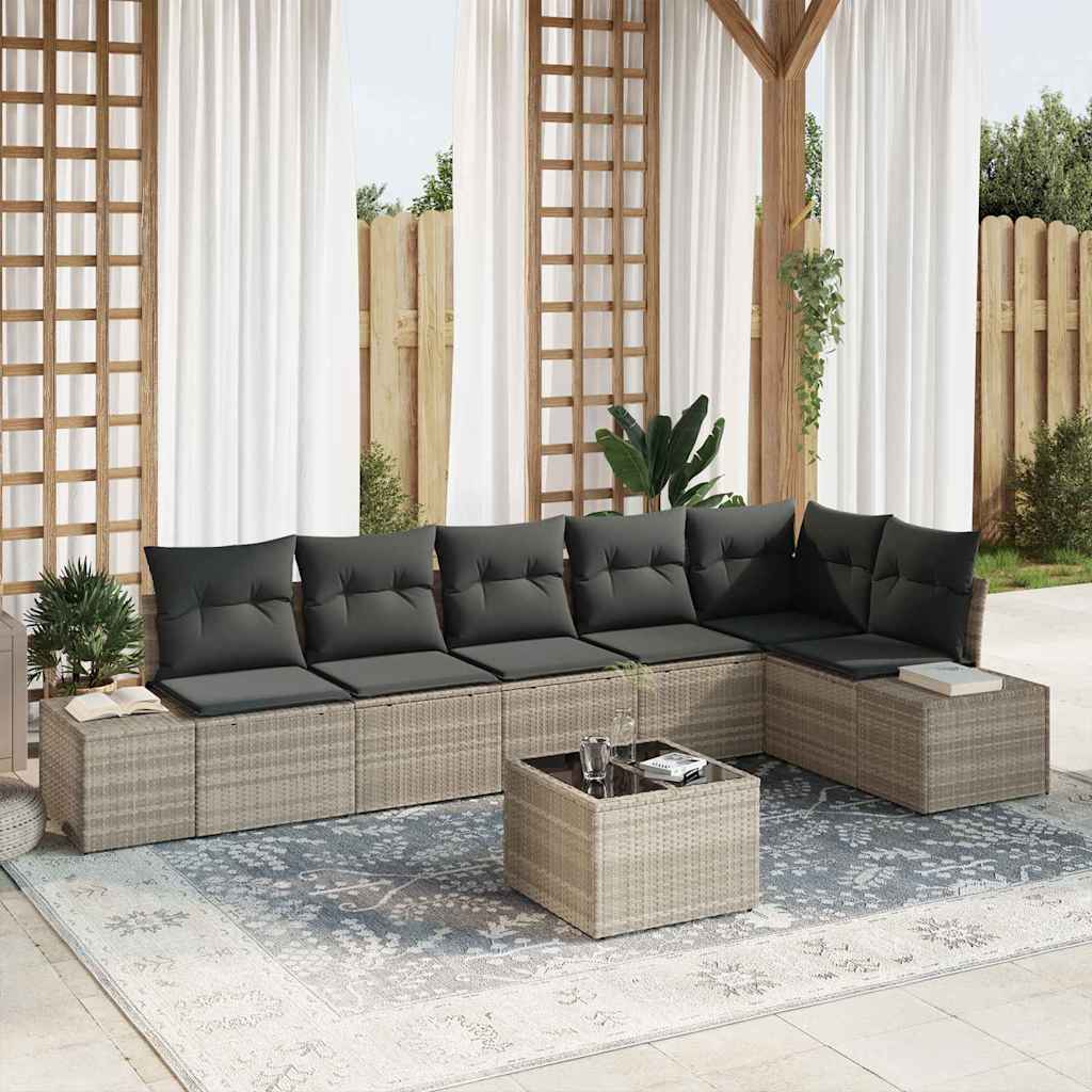 Tuin Sofa Set met kussen 7 pcs Lichtgrijs poly rattan is nu te koop bij PeponiXL, paradijselijk wonen!