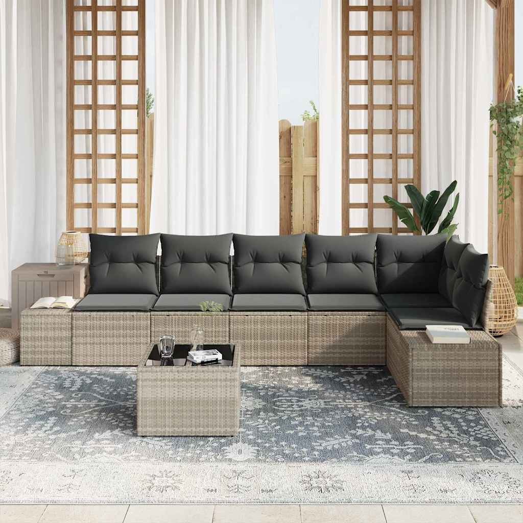 Tuin Sofa Set met kussen 7 pcs Lichtgrijs poly rattan is nu te koop bij PeponiXL, paradijselijk wonen!