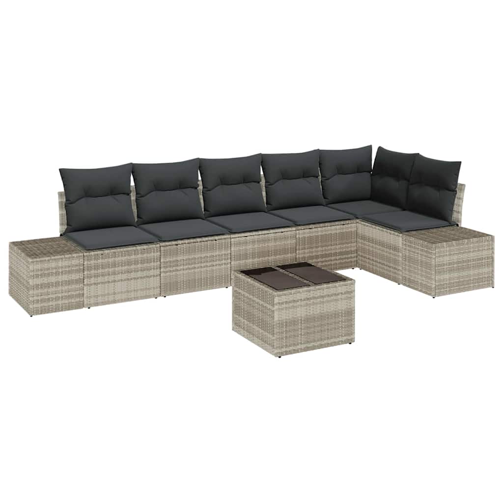 Tuin Sofa Set met kussen 7 pcs Lichtgrijs poly rattan is nu te koop bij PeponiXL, paradijselijk wonen!