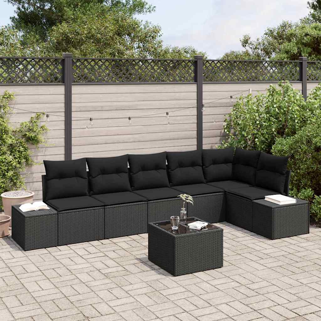 Tuin Sofa Set met kussen 7 pcs Zwart poly rattan is nu te koop bij PeponiXL, paradijselijk wonen!