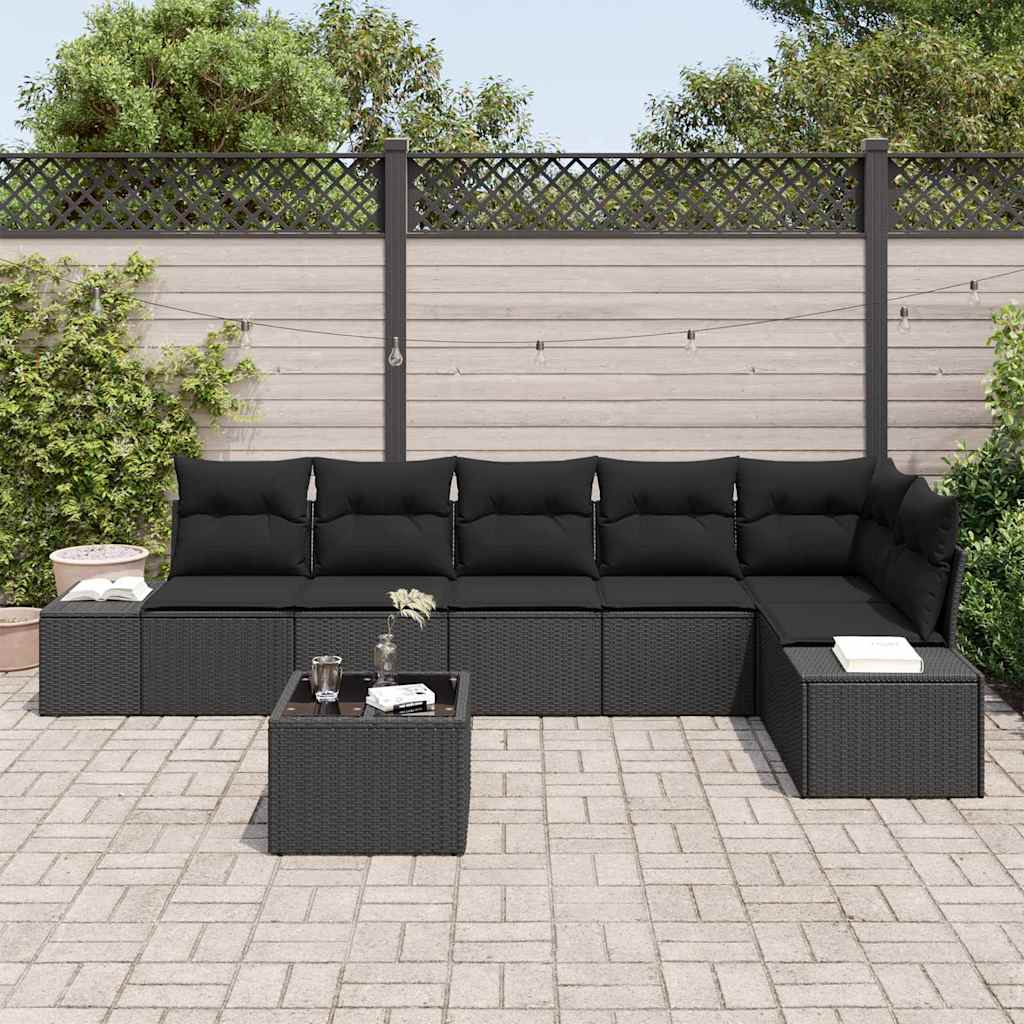 Tuin Sofa Set met kussen 7 pcs Zwart poly rattan is nu te koop bij PeponiXL, paradijselijk wonen!