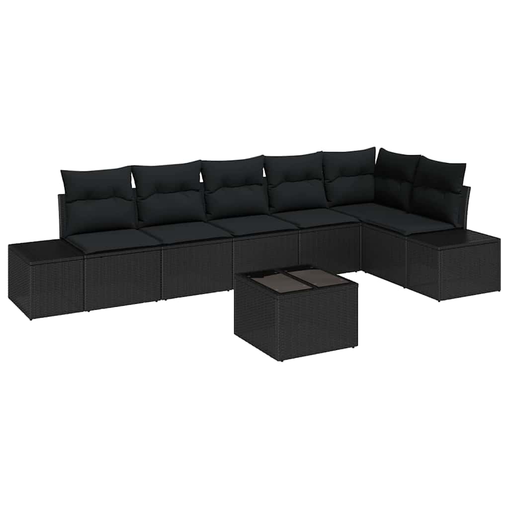 Tuin Sofa Set met kussen 7 pcs Zwart poly rattan is nu te koop bij PeponiXL, paradijselijk wonen!