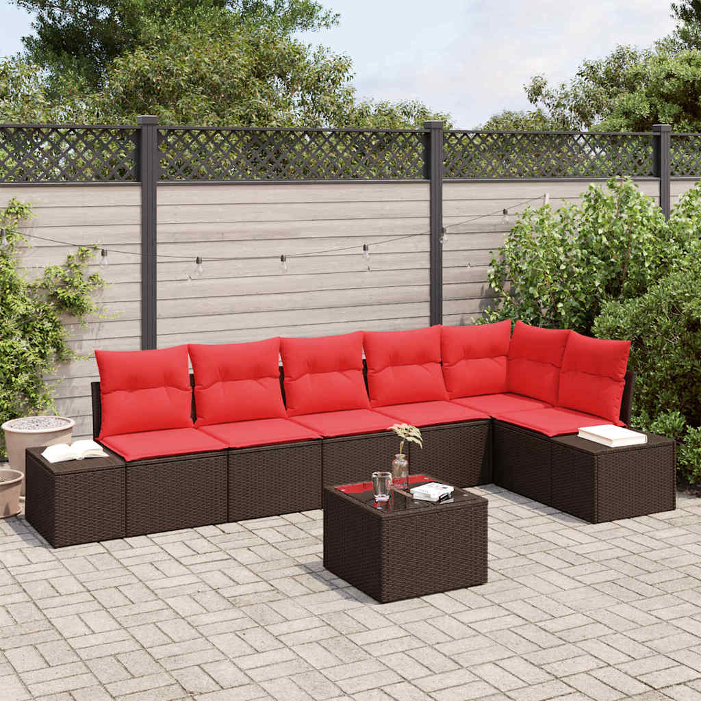 Tuin Sofa Set met kussen 7 pcs Bruin poly rattan is nu te koop bij PeponiXL, paradijselijk wonen!