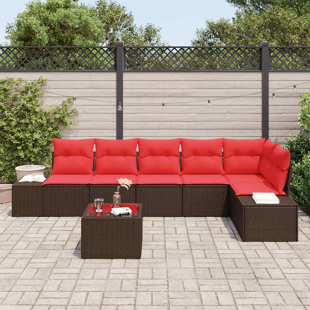 Tuin Sofa Set met kussen 7 pcs Bruin poly rattan is nu te koop bij PeponiXL, paradijselijk wonen!
