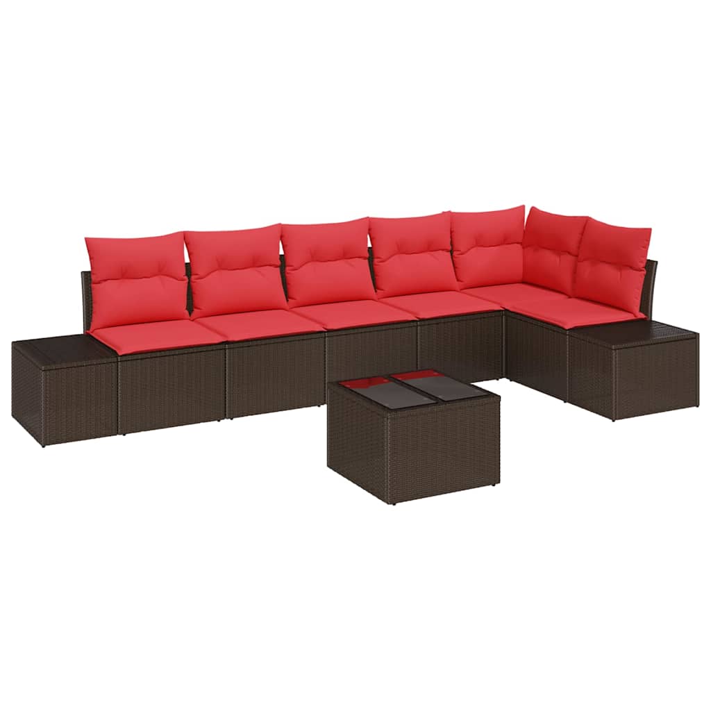 Tuin Sofa Set met kussen 7 pcs Bruin poly rattan is nu te koop bij PeponiXL, paradijselijk wonen!