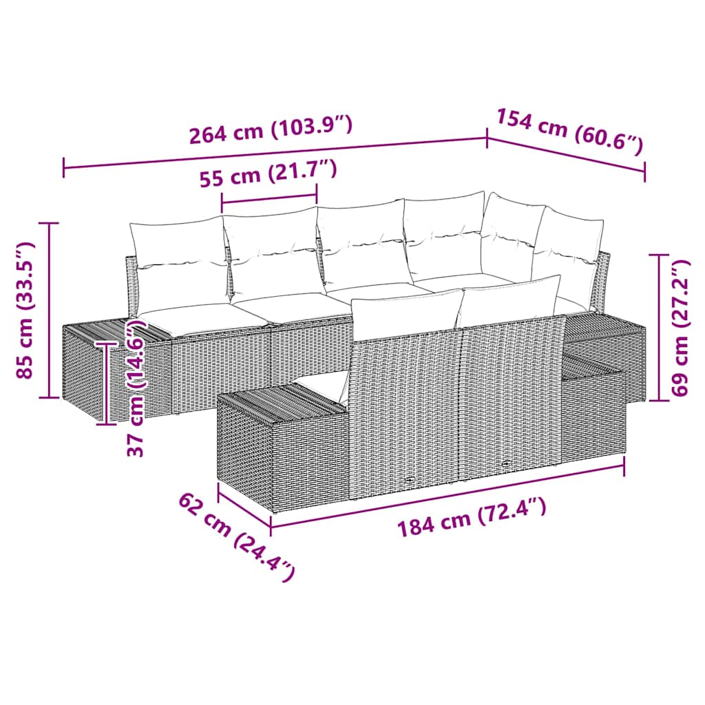 Tuin Sofa Set met kussen 7 pcs Bruin en crème Poly riet is nu te koop bij PeponiXL, paradijselijk wonen!