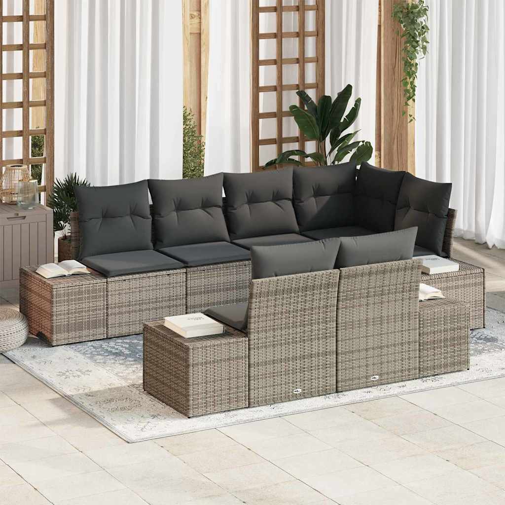 Tuin Sofa Set met kussen 7 pcs Grijs Poly riet is nu te koop bij PeponiXL, paradijselijk wonen!