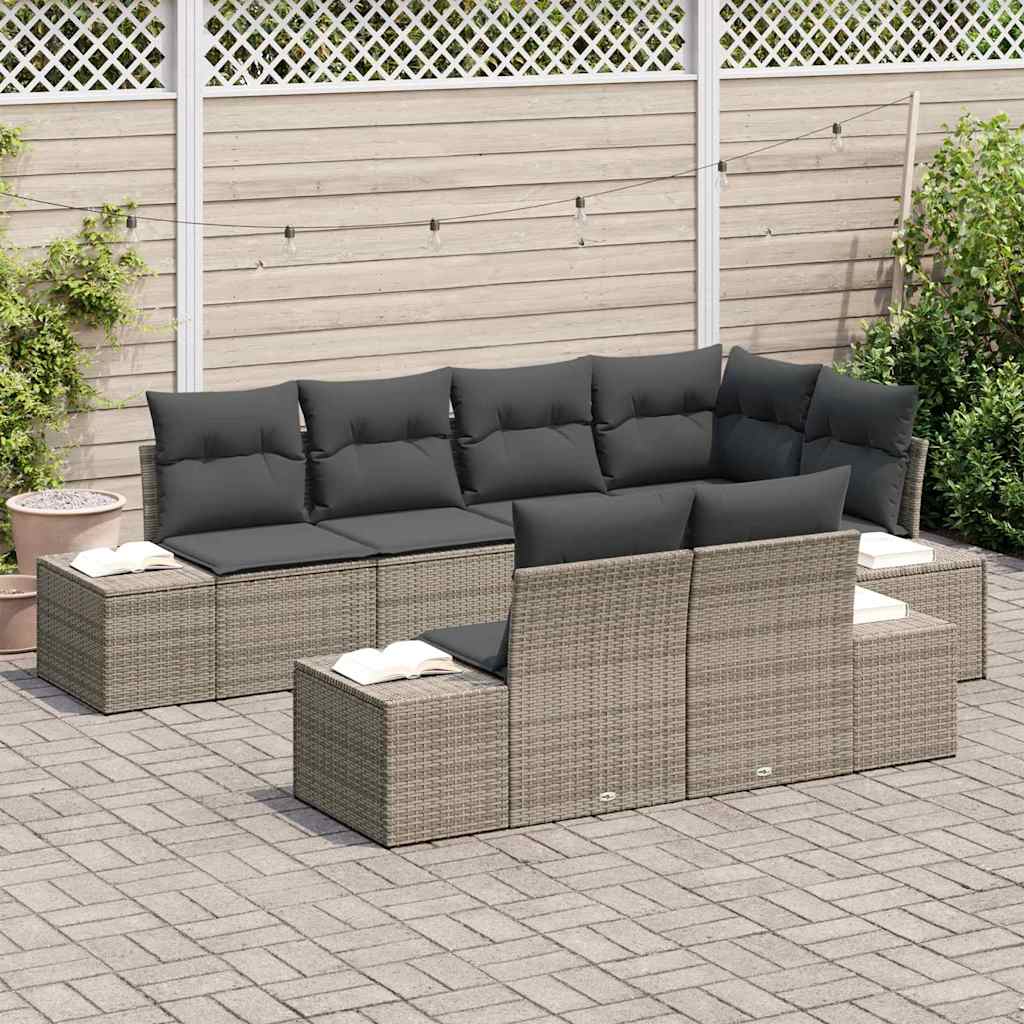 Tuin Sofa Set met kussen 7 pcs Grijs Poly riet is nu te koop bij PeponiXL, paradijselijk wonen!