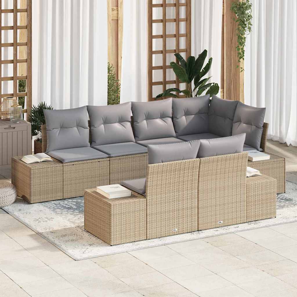 Tuin Sofa Set met kussen 7 pcs Beige en Grijs poly rattan is nu te koop bij PeponiXL, paradijselijk wonen!