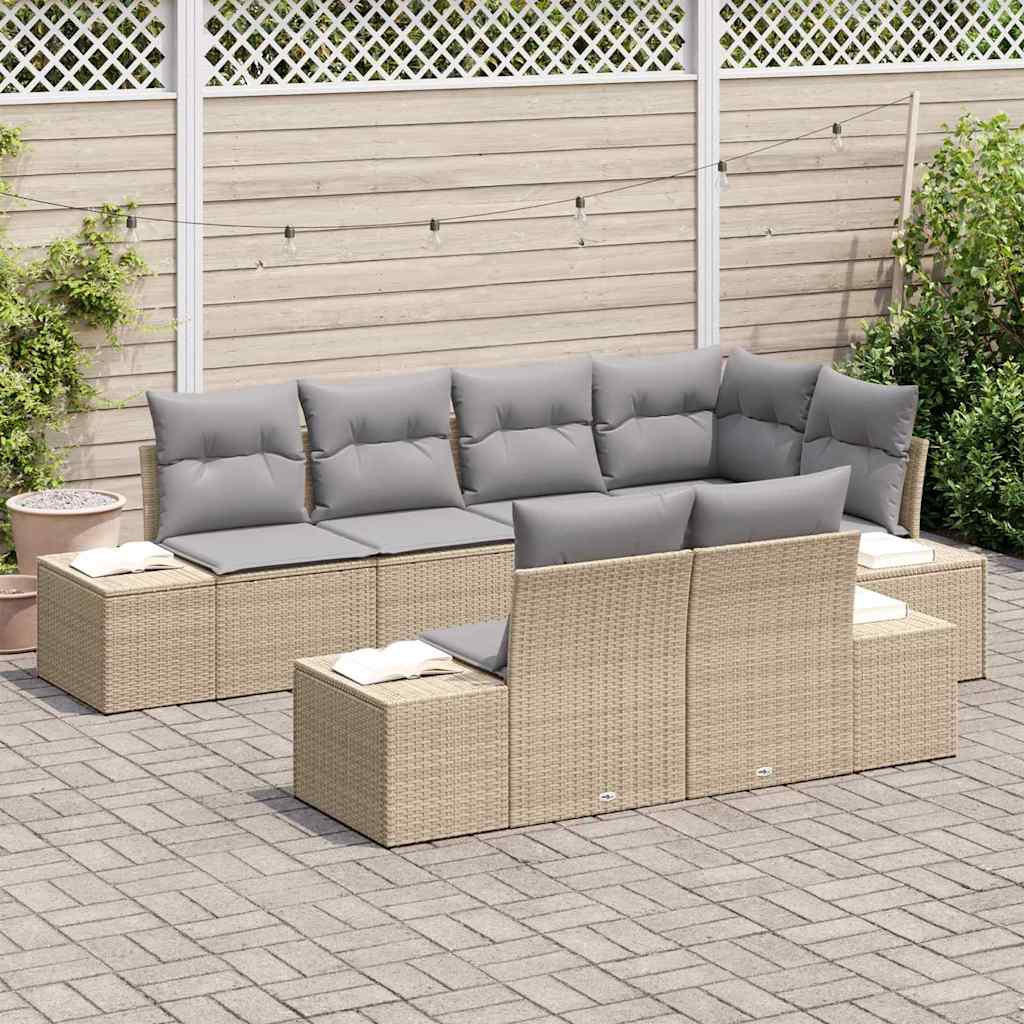 Tuin Sofa Set met kussen 7 pcs Beige en Grijs poly rattan is nu te koop bij PeponiXL, paradijselijk wonen!