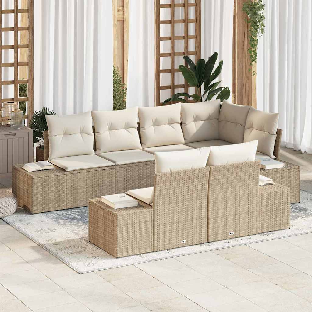 Tuin Sofa Set met kussen 7 pcs Beige en Crème poly rattan
