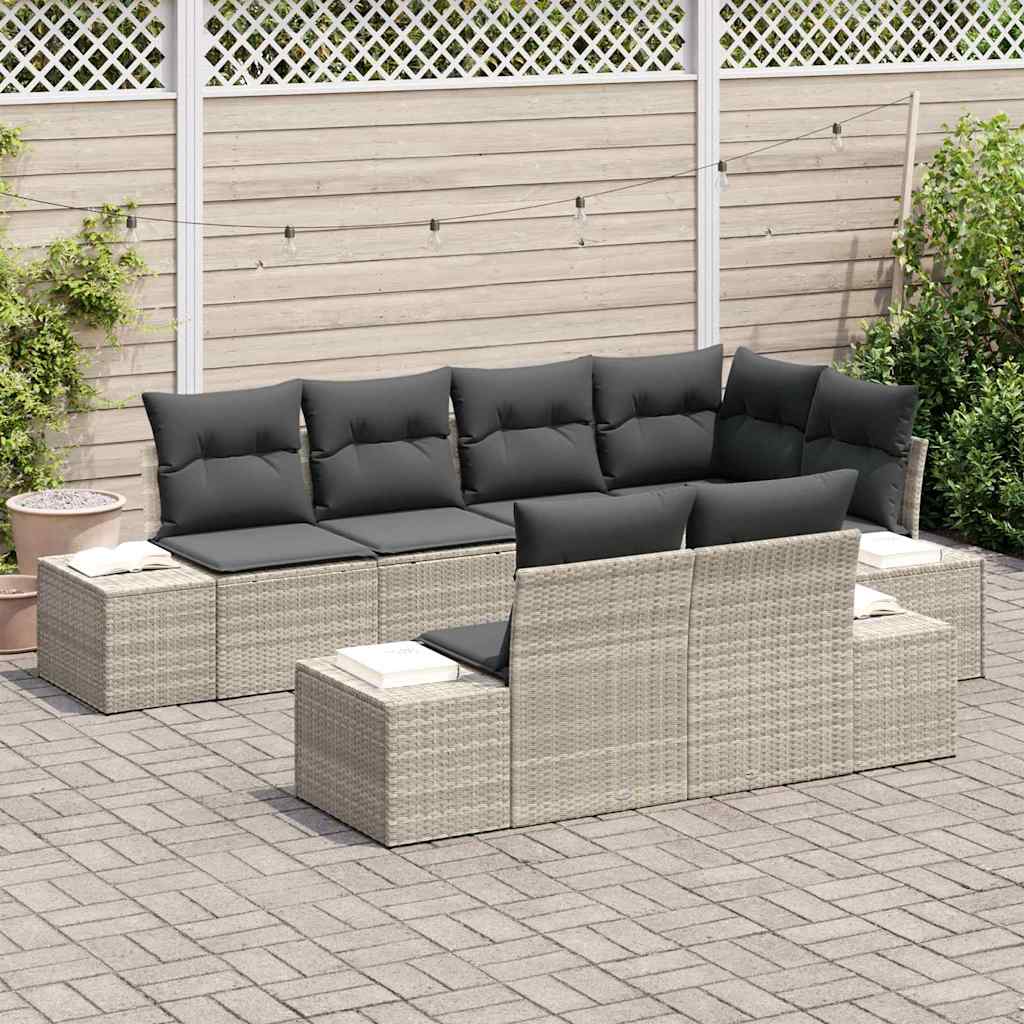 Tuin Sofa Set met kussen 7 pcs Lichtgrijs poly rattan is nu te koop bij PeponiXL, paradijselijk wonen!