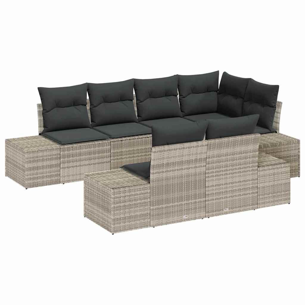 Tuin Sofa Set met kussen 7 pcs Lichtgrijs poly rattan is nu te koop bij PeponiXL, paradijselijk wonen!
