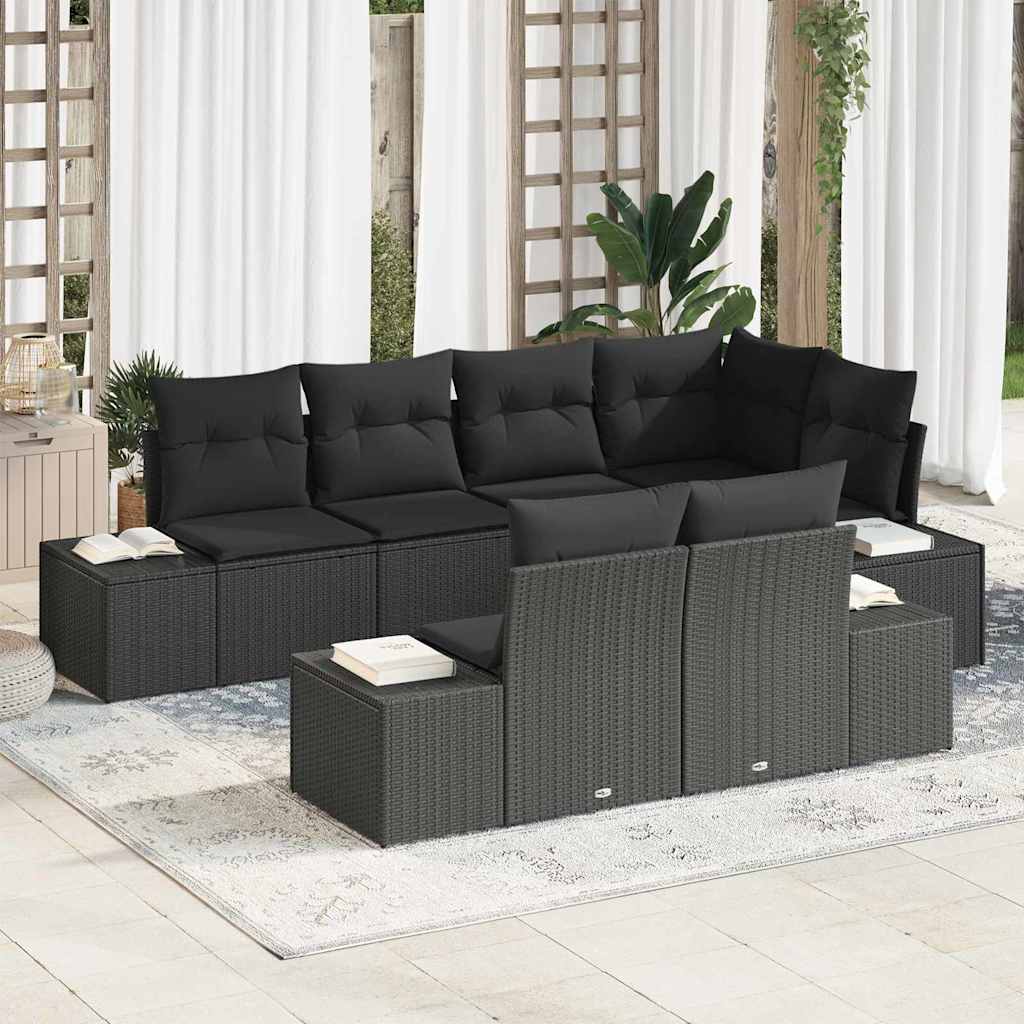 Tuin Sofa Set met kussen 7 pcs Zwart poly rattan is nu te koop bij PeponiXL, paradijselijk wonen!