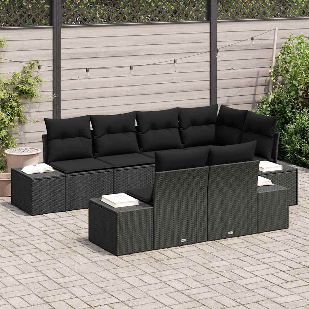 Tuin Sofa Set met kussen 7 pcs Zwart poly rattan is nu te koop bij PeponiXL, paradijselijk wonen!