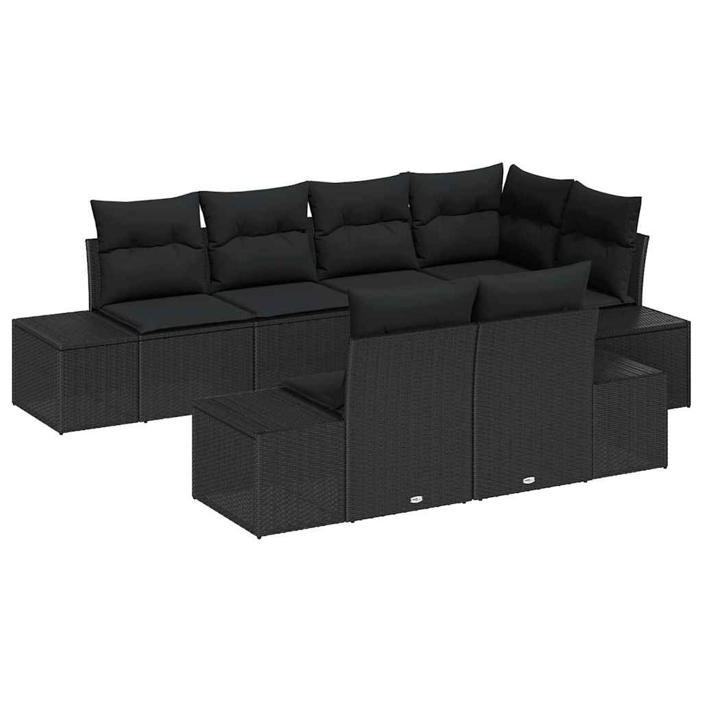 Tuin Sofa Set met kussen 7 pcs Zwart poly rattan is nu te koop bij PeponiXL, paradijselijk wonen!