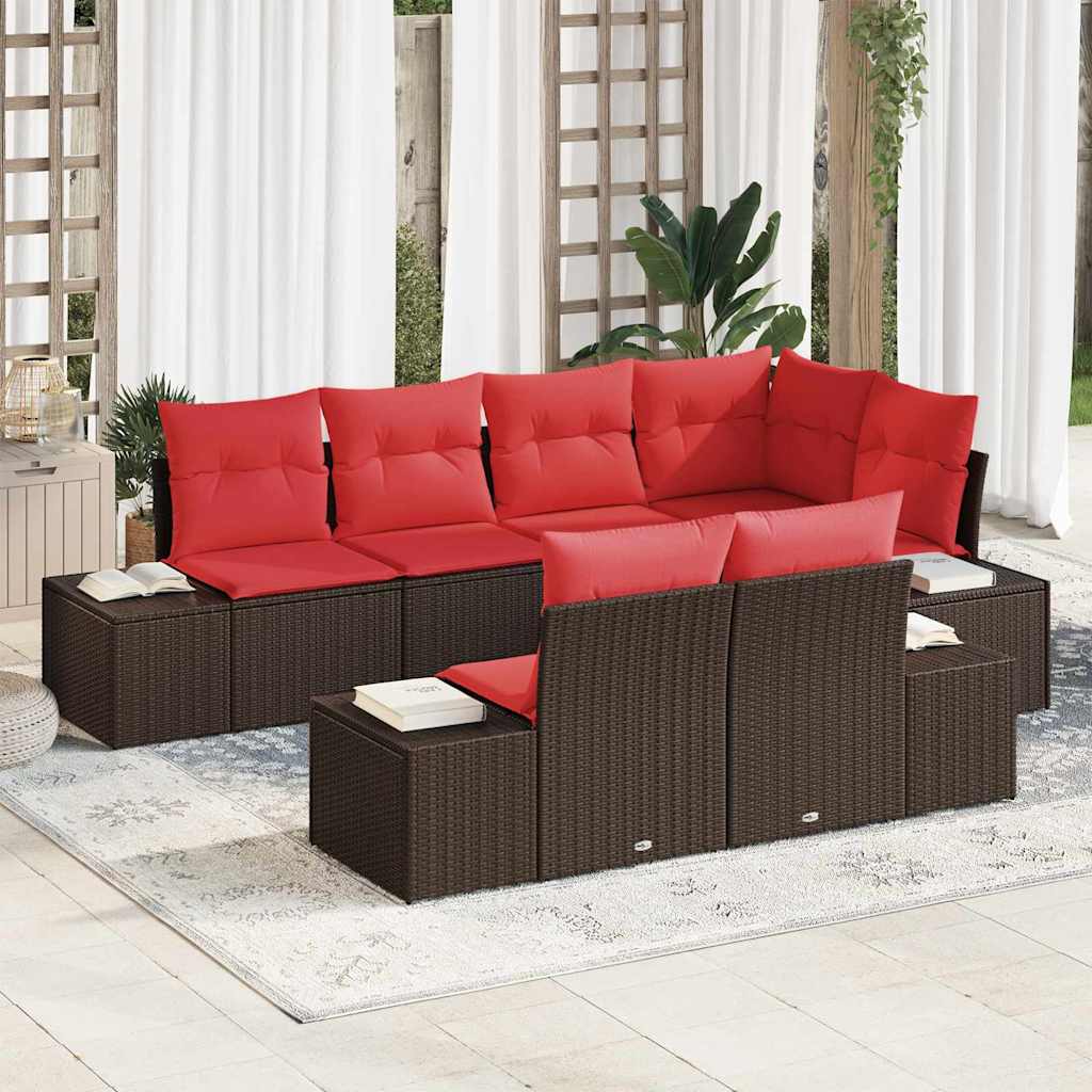Tuin Sofa Set met kussen 7 pcs Bruin poly rattan is nu te koop bij PeponiXL, paradijselijk wonen!