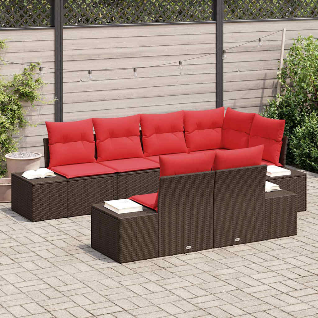 Tuin Sofa Set met kussen 7 pcs Bruin poly rattan is nu te koop bij PeponiXL, paradijselijk wonen!