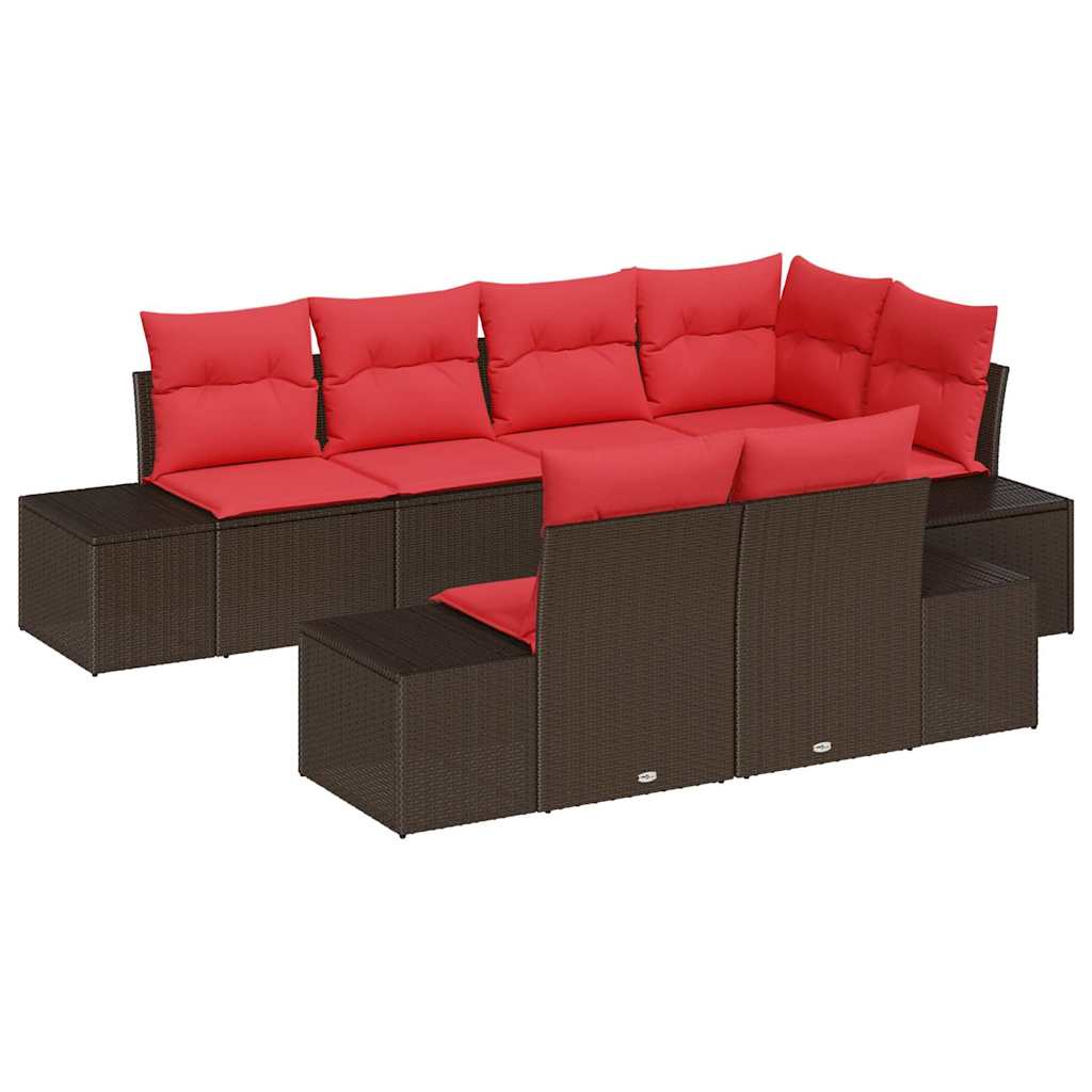 Tuin Sofa Set met kussen 7 pcs Bruin poly rattan is nu te koop bij PeponiXL, paradijselijk wonen!