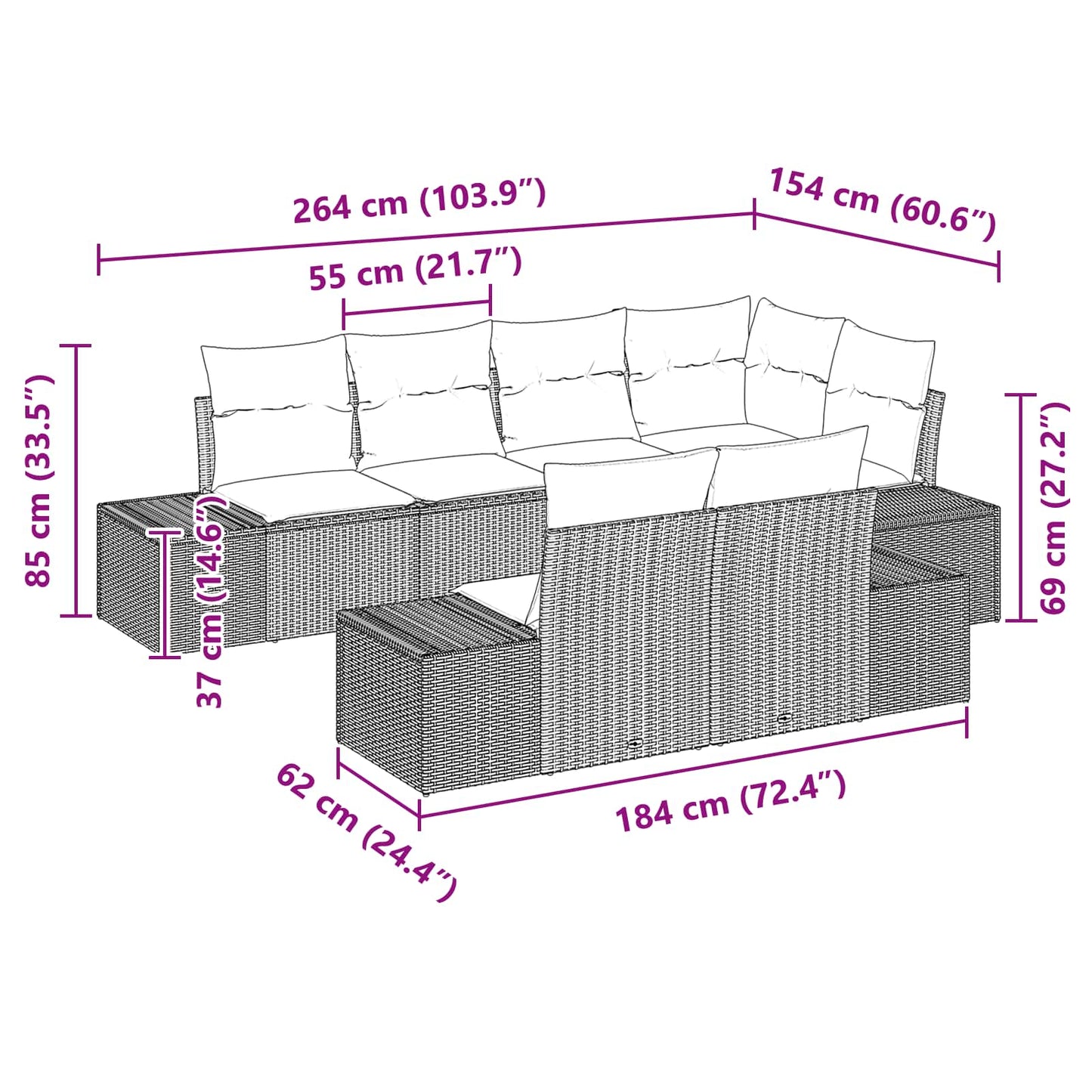 Tuin Sofa Set met kussen 7 pcs Bruin poly rattan is nu te koop bij PeponiXL, paradijselijk wonen!