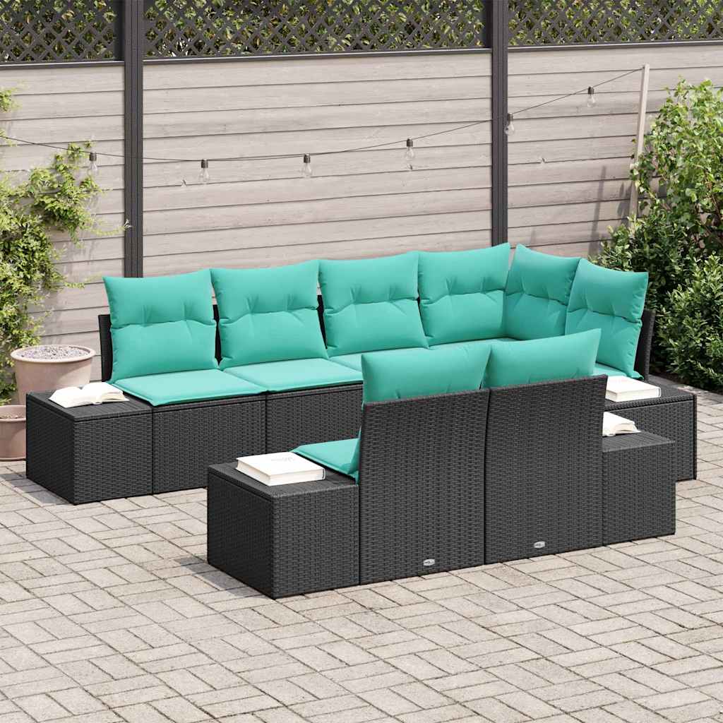 Tuin Sofa Set 7 st Zwart poly rattan
