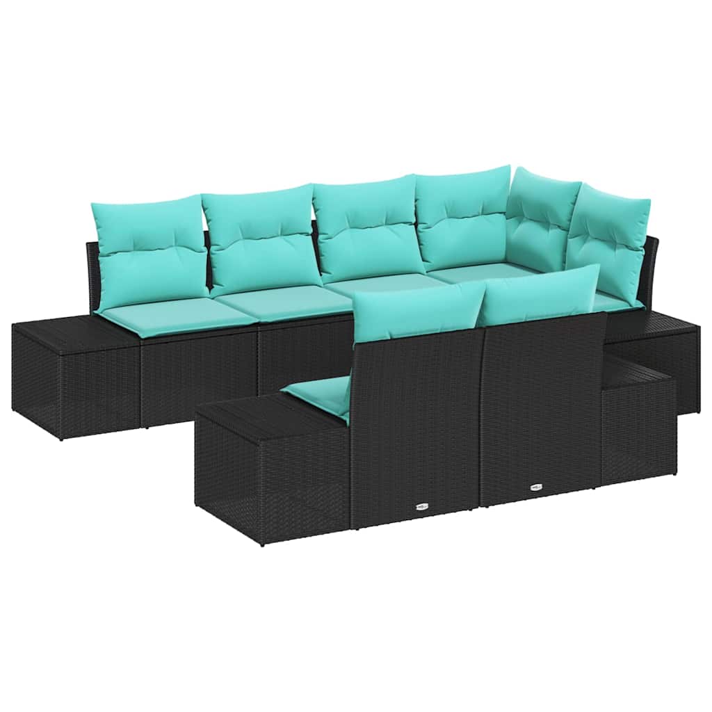 Tuin Sofa Set 7 st Zwart poly rattan